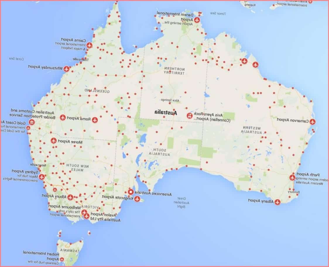 Австралийские аэропорты на карте - карта аэропортов Австралия (Австралия и  Новая Зеландия - Океания)